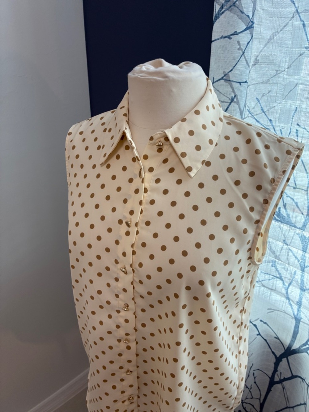 Rachel Zoe Sleeveless Cream and Brown Polka Dot Button-Up Top - Picture 1 of 6